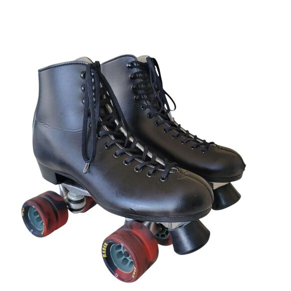 Men's Black Lace Up Quad Roller Skates Size 8.5  Super X 6L - Picture 1 of 16